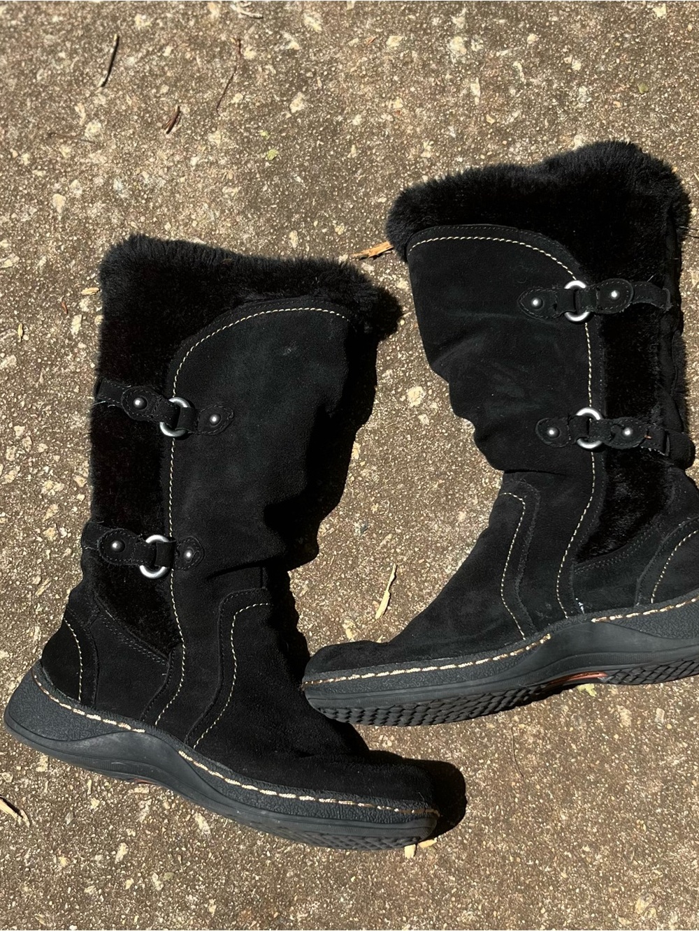 Bear Traps Leather Upper Women’s Black Faux Fur Suede Mid-Calf Winter Boots 7.5